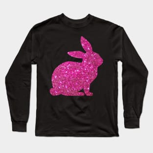 Hot Pink Faux Glitter Easter Bunny Long Sleeve T-Shirt